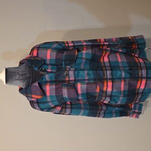 Avec Les Filles Women's Plaid Button‎ Down Shacket - Blue and Pink Sz 1X